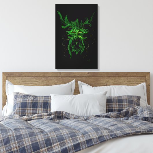 Green Man Fee Blätter Black Leinwanddruck (Insitu (Schlafzimmer))