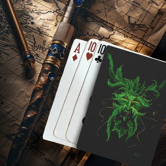 Green Man Fee Blätter Black Spielkarten