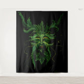 Green Man Fee Blätter Black Wandteppich (Vorderseite)