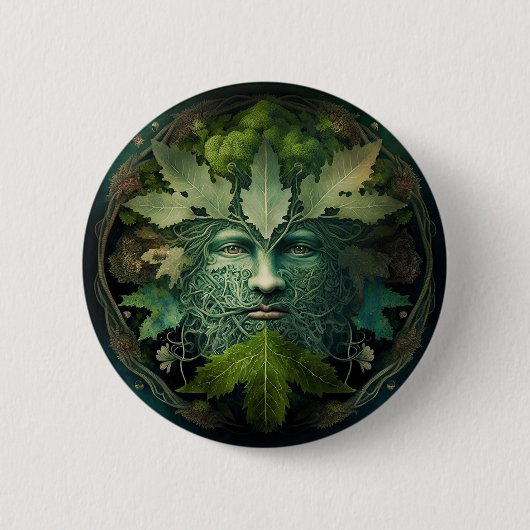 Green Man Mandala Fantasy Art Button (Vorderseite)