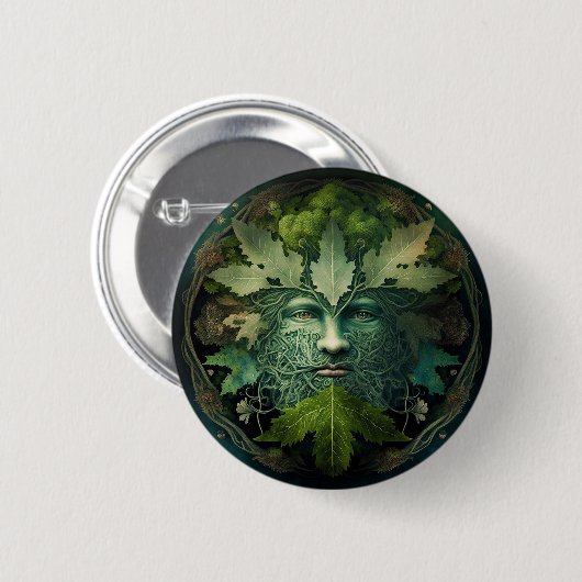 Green Man Mandala Fantasy Art Button (Vorne & Hinten)