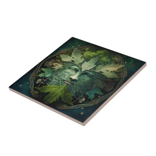 Green Man Mandala Fantasy Art Fliese (Seite)