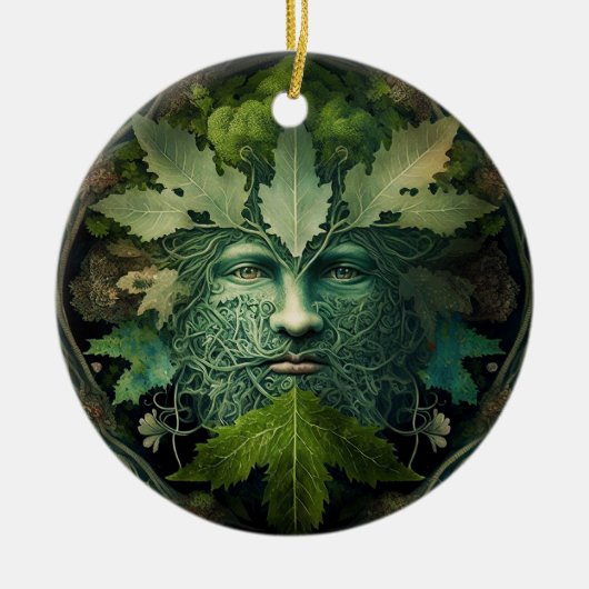 Green Man Mandala Fantasy Art Keramik Ornament (Vorne)