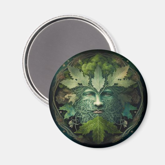 Green Man Mandala Fantasy Art Magnet (Vorderseite/Rückseite)
