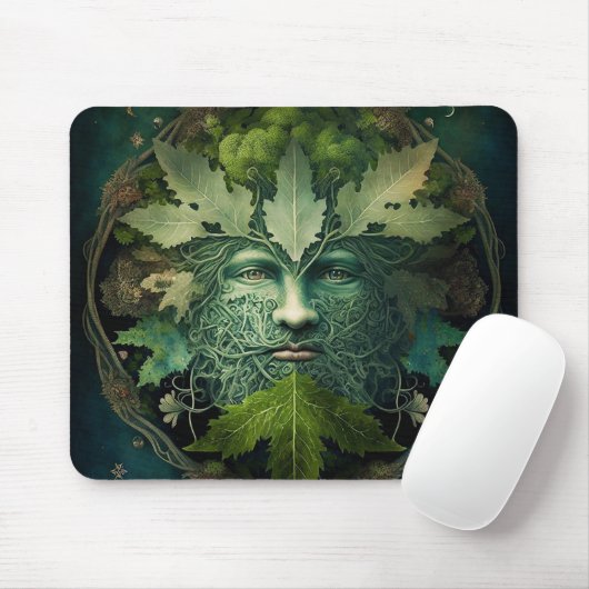 Green Man Mandala Fantasy Art Mousepad (Mit Mouse)