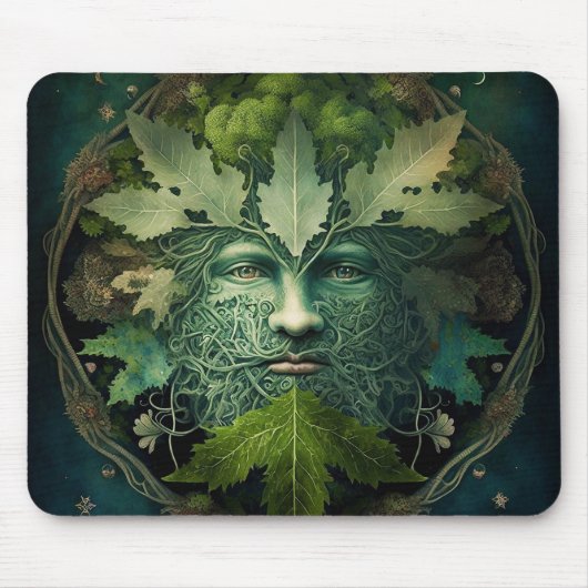 Green Man Mandala Fantasy Art Mousepad (Vorne)