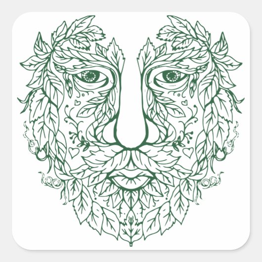 Green Man Quadratischer Aufkleber (Vorderseite)