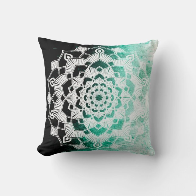 Green Mandala Abstrakt Throw Kissen (Vorderseite)