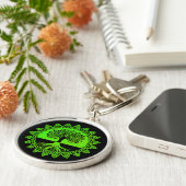 Green Mandala Celtic Tree of Life on Black Schlüsselanhänger (Seite)