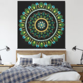 Green Mandala | handbemalt | Heilige Geometrie Leinwanddruck (Insitu (Schlafzimmer))