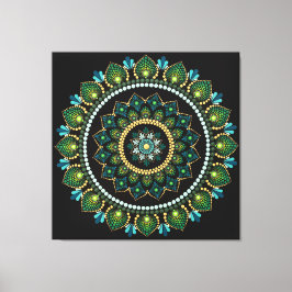 Green Mandala | handbemalt | Heilige Geometrie Leinwanddruck