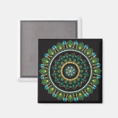 Green Mandala | handbemalt | Heilige Geometrie Magnet (Vorderseite/Rückseite)