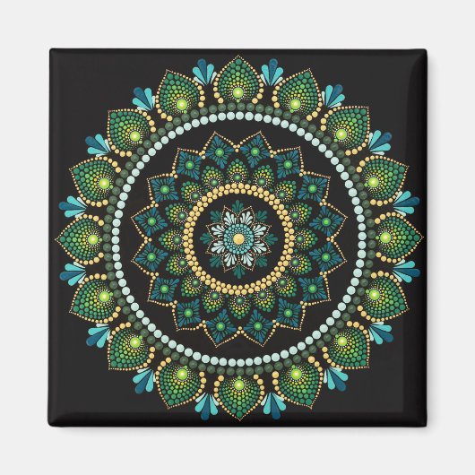 Green Mandala | handbemalt | Heilige Geometrie Magnet (Vorne)