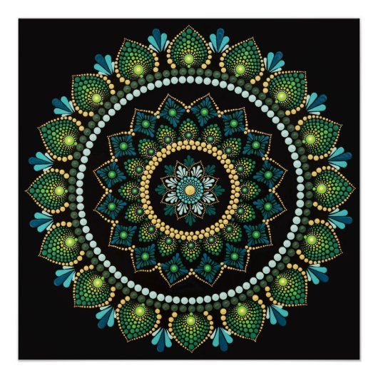 Green Mandala | handbemalt | Heilige Geometrie Poster (Vorderseite)