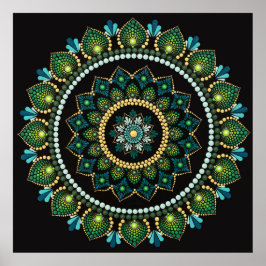 Green Mandala | handbemalt | Heilige Geometrie Poster