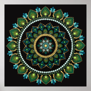 Green Mandala   handbemalt   Heilige Geometrie Poster