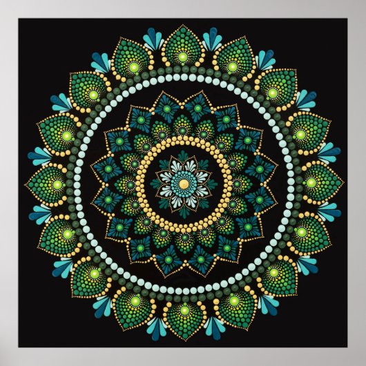 Green Mandala | handbemalt | Heilige Geometrie Poster (Vorne)