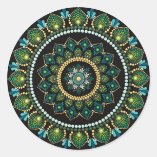 Green Mandala   handbemalt   Heilige Geometrie Runder Aufkleber