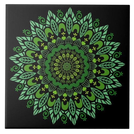 Green Mandala Keramik Tile Fliese (Vorderseite)