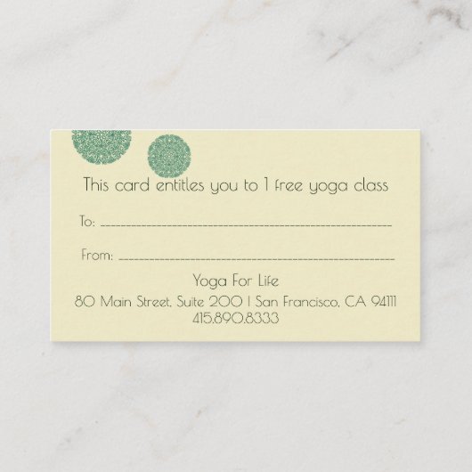Green Mandala Yoga Instructor Treuekarte (Rückseite)