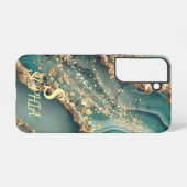 Green marble chic gold glitter monogram samsung galaxy hülle (Rückseite (Horizontal))