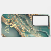 Green marble chic gold glitter monogram samsung galaxy hülle (Rückseite (Horizontal))