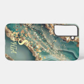 Green marble chic gold glitter monogram samsung galaxy hülle (Rückseite (Horizontal))