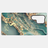 Green marble chic gold glitter monogram samsung galaxy hülle (Rückseite (Horizontal))