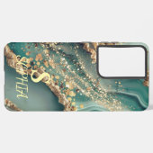 Green marble chic gold glitter monogram samsung galaxy hülle (Linke Seite)