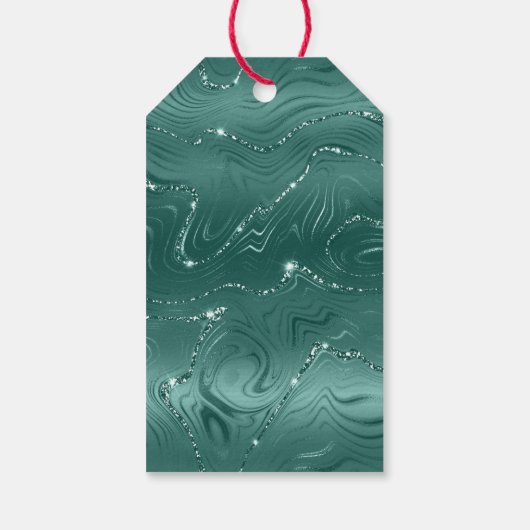 Green Marble Gold Glitzer Weihnachtsbaum Geschenkanhänger (Rückseite)