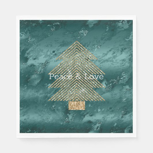 Green Marble Gold Glitzer Weihnachtsbaum Serviette (Vorderseite)