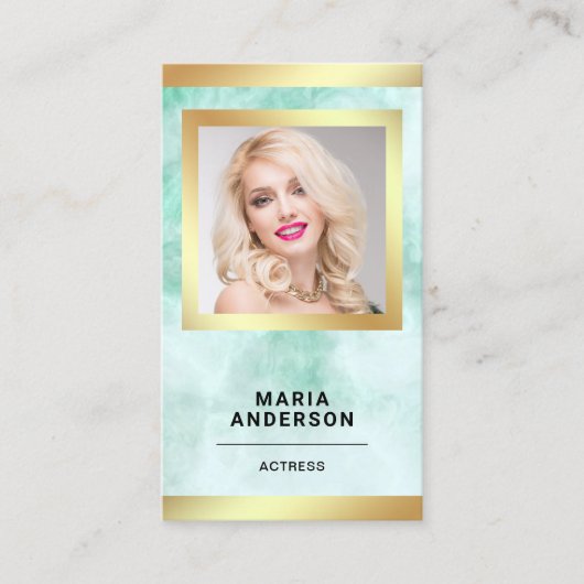 Green Marble Gold Model Acress QR Code Foto Visitenkarte (Vorderseite)