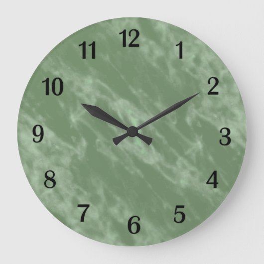 Green Marble Look Black Numbers Große Wanduhr (Vorderseite)