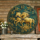 Green marble luxury Gold horse Große Wanduhr