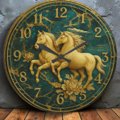 Green marble luxury Gold horse Große Wanduhr