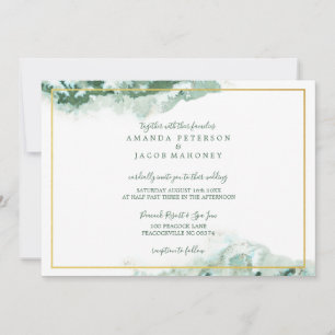 Green Marble Ombre Gold Frame Wedding Ankündigung