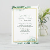 Green Marble Ombre Gold Frame Wedding Einladung (Stehend Vorderseite)