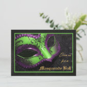Green Mask Masquerade Ball Halloween Einladung (Stehend Vorderseite)
