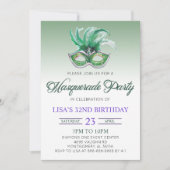 Green Masquerade Ball Party Mardi Gras Geburtstag Einladung (Vorderseite)