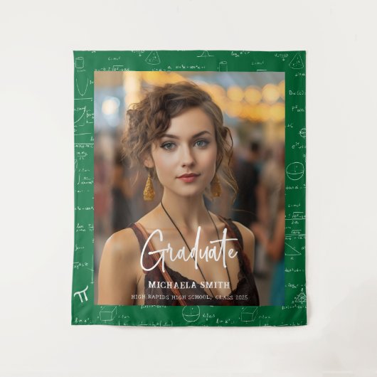 Green Math Handwritten Script Photo Graduation  Wandteppich (Vorderseite)