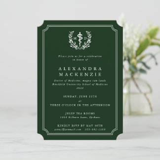 Green MD Asclepius + Laurel Wreath Abschluss Einladung