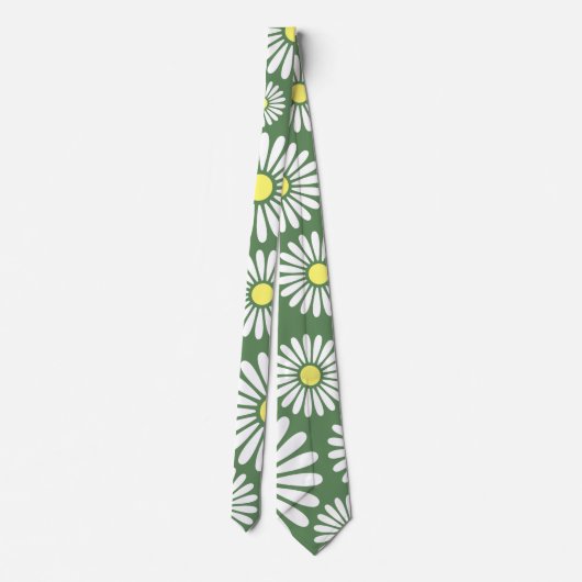 Green Meadow Daisy Floral Country Pattern Krawatte (Rückseite)