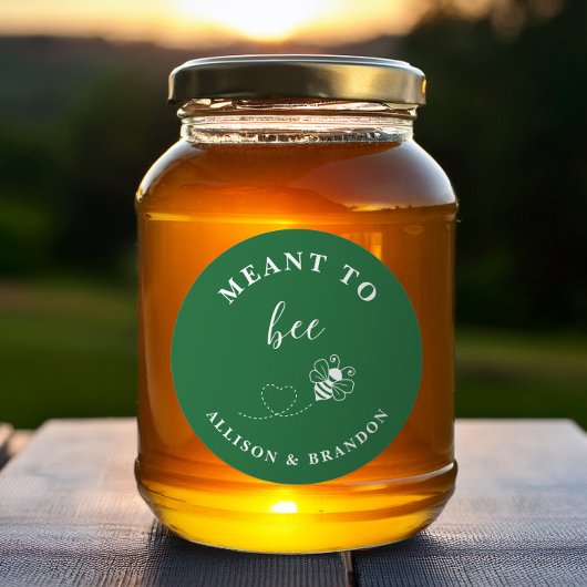 Green Meant to Bee Jar Label, Wedding Favor Honey  Runder Aufkleber