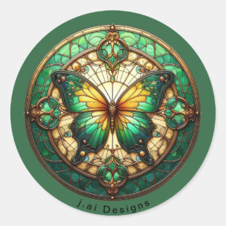 Green Medallion Butterfly Runder Aufkleber