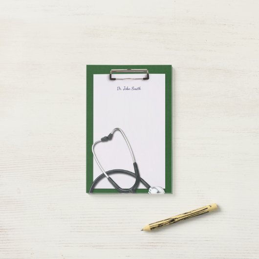 Green Medical Clipboard mit Stethoscope Post-it Klebezettel (Auf Schreibtisch)