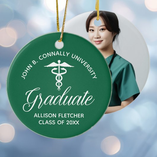 Green Medical School Abschluss Foto Weihnachten Keramik Ornament