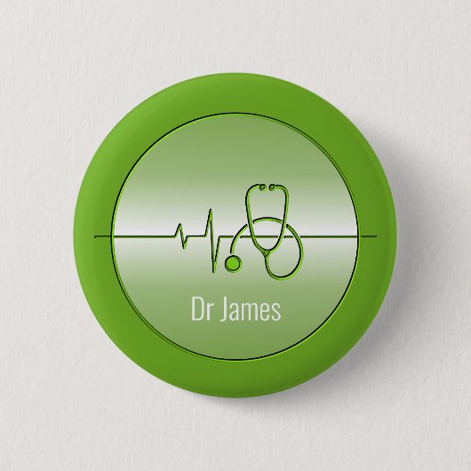 Green Medical Stethoscope Heartbeat Button (Vorderseite)