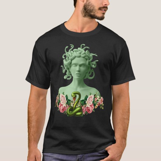 Green Medusa Gorgon Griechische Mythologie Pink Fl T-Shirt (Vorderseite)