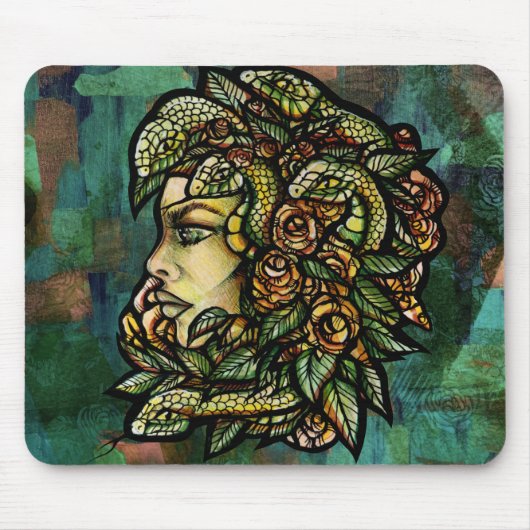 Green Medusa Snakes Rose Gorgon Mousepad (Vorne)