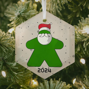 Green Meeple Santa Custom Year Family Board Spiel Ornament Aus Glas